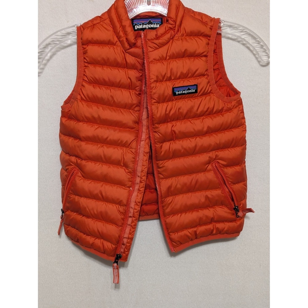 Patagonia Kids Down Sweater Vest Orange Puffer Quilted Full Zip 4T